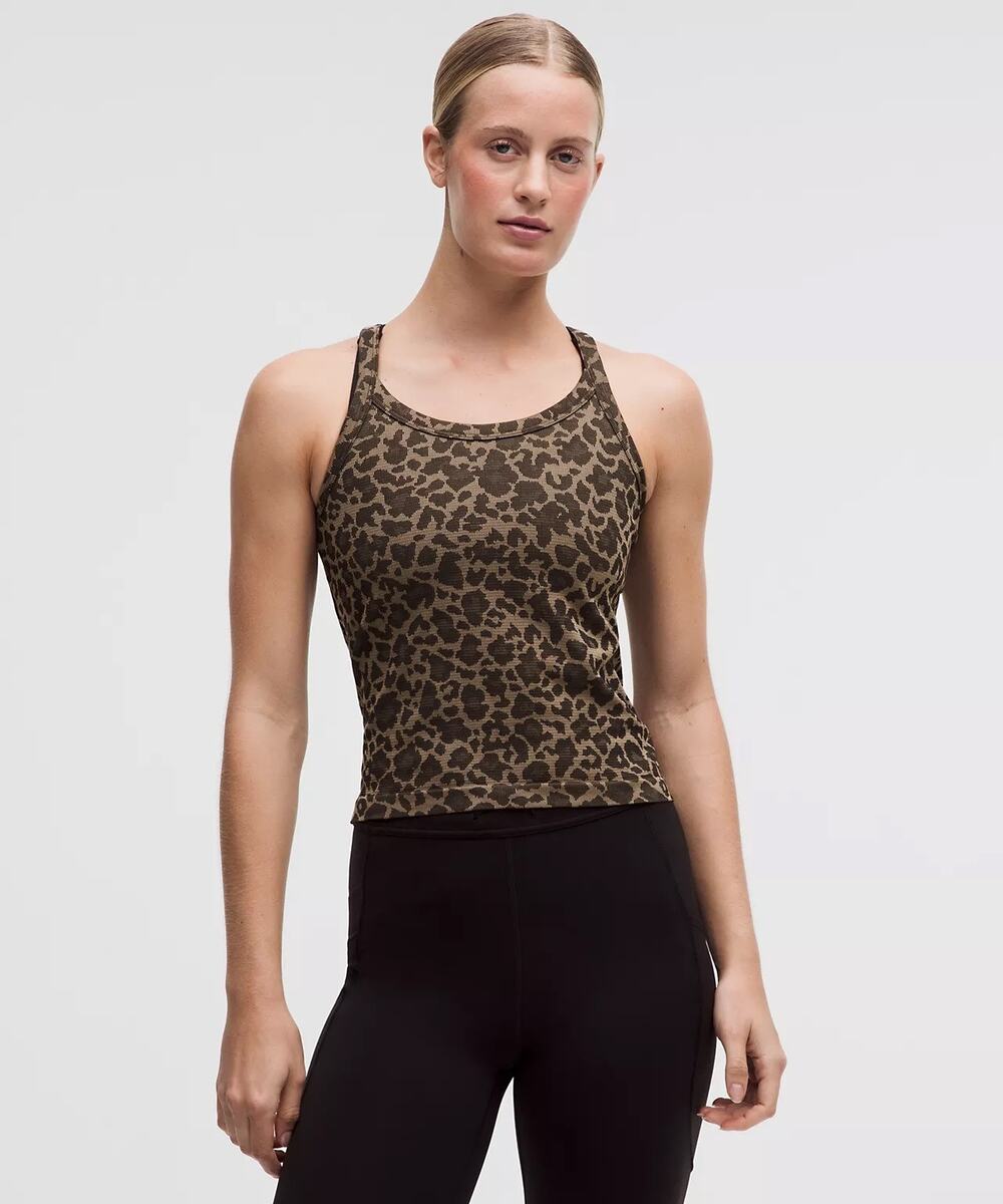 Lululemon Swiftly Cami Tank Top Mesh True Leopard Chino Light Brown 10